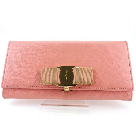 Salvatore Ferragamo Handbags - Authentic Salvatore Ferragamo Purse Vala ribbon pink leather  USED
